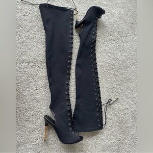 NEW Tom Ford Canvas OverTheKnee Lace-Up boots 39.5